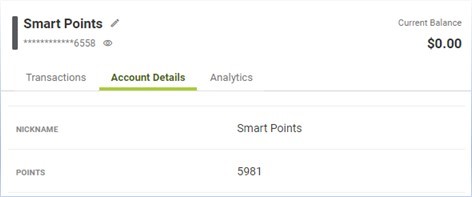 screenshot of smart points account details