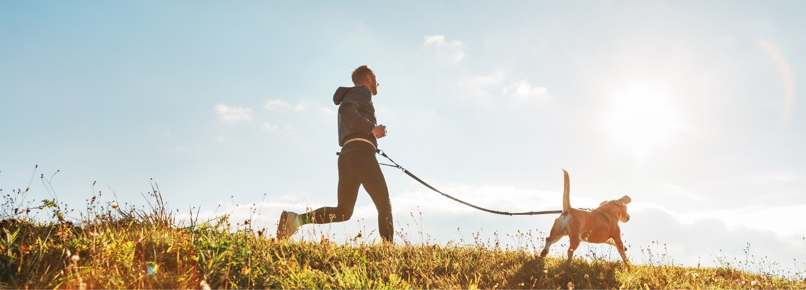 person running with dog