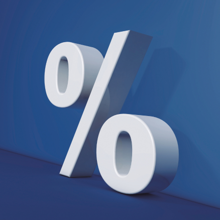 White percentage sign on blue background
