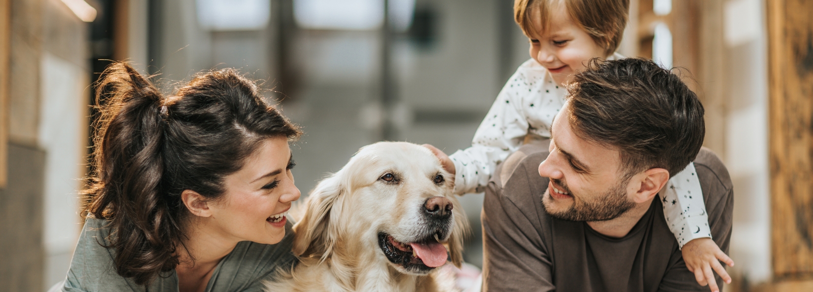 couple with dog and child