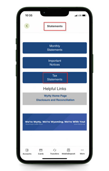 Mobile Log in Tax Info